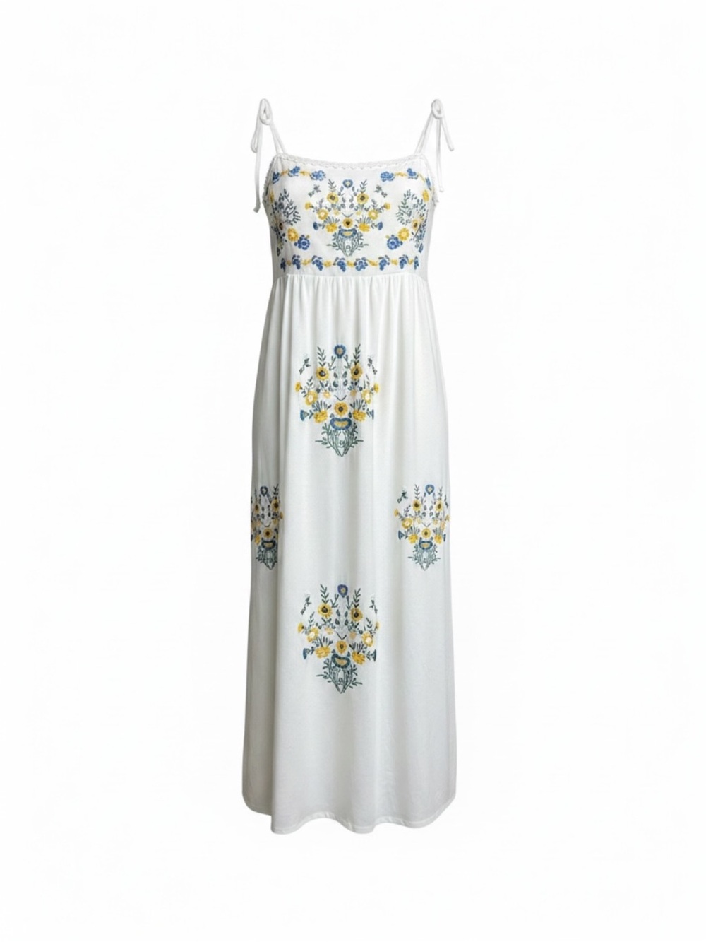 Kirious White Floral Embroidered Tie-Shoulder Maxi Dress Size‎ Medium